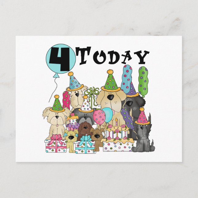 Cartão Postal Puppies 4.º Aniversário Camisetas e presentes (Frente)