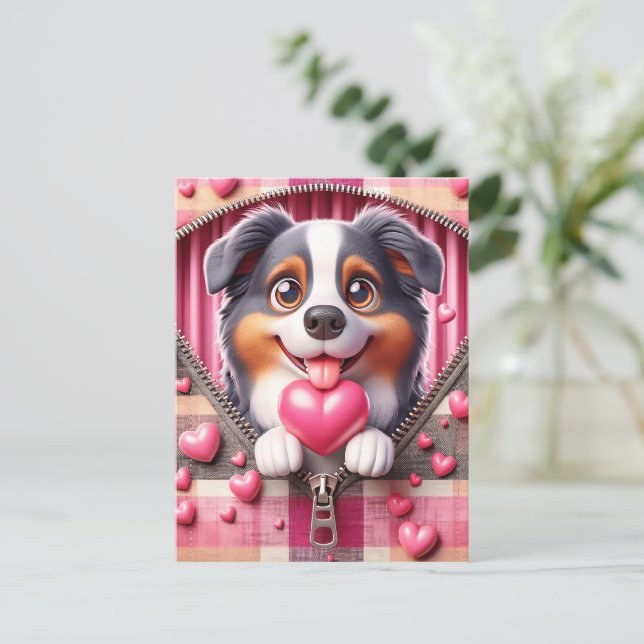 Cartão Postal Puppy 3D em um fundo rosa e branco (21) (Em pé/Frente)