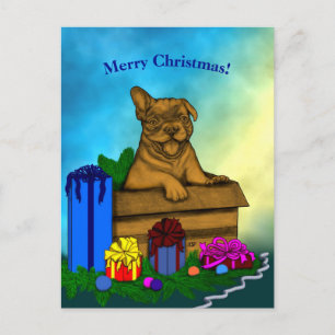 Cartão Postal Puppy em uma caixa, Merry Xmas