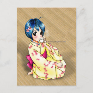 Cartão Postal Puppy Love Yukata Girl
