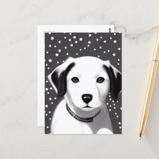 Cartão Postal Puppy retrô branco e preto