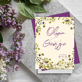 Cartão Postal Purple Berry Greenery deixa casamento Salvar a dat