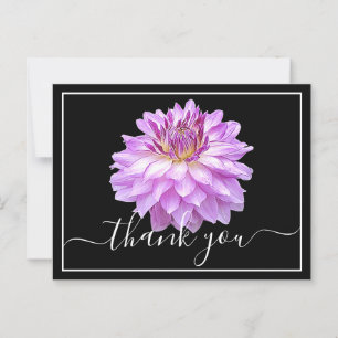 Cartão Postal Purple Dahlia com fundo preto Obrigado
