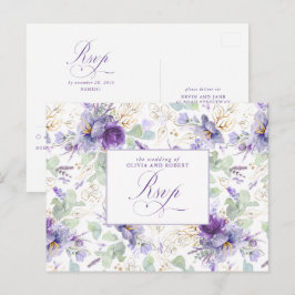 Cartão Postal Purple Elegant Botanical Wedding RSVP Postcard