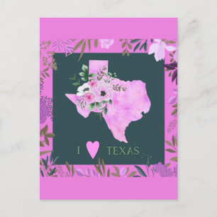 Cartão Postal Purple Floral I Love Texas State Map Postcard
