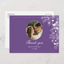 Cartão Postal Purple Floral Photo Wedding Thank You