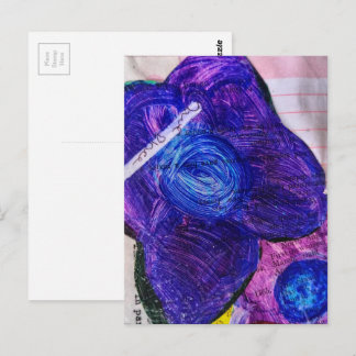 Cartão Postal Purple Flower Mixed Media Collage