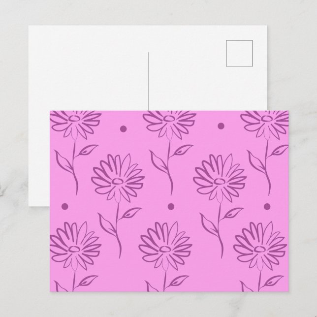 Cartão Postal Purple Flowers Outline Pattern (Frente/Verso)