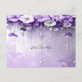 Cartão Postal Purple Flowers with Dangling Pearls Postcard