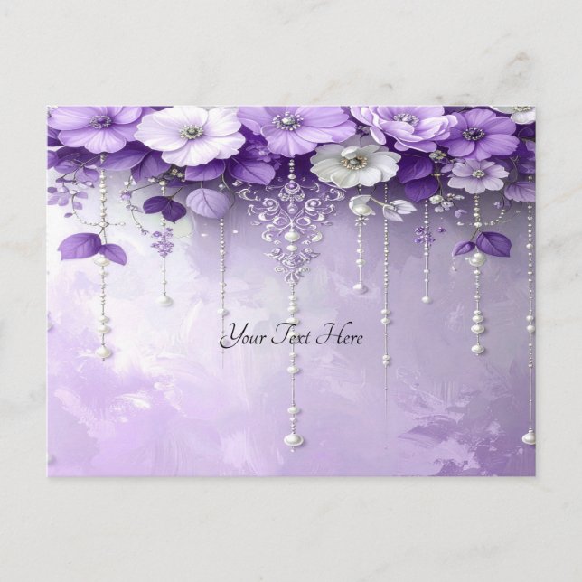 Cartão Postal Purple Flowers with Dangling Pearls Postcard (Frente)