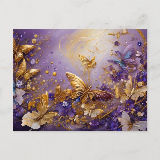 Cartão Postal Purple & Gold Butterfly # 16 (Frente)