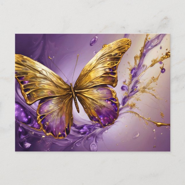 Cartão Postal Purple & Gold Butterfly # 19 (Frente)