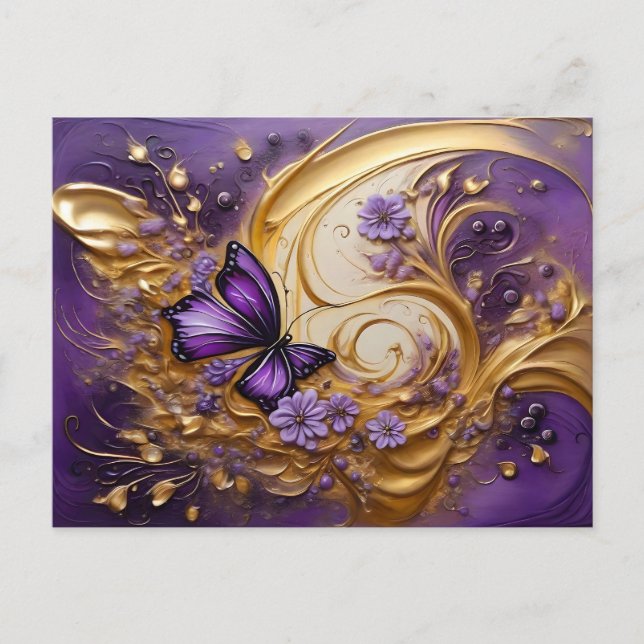 Cartão Postal Purple & Gold Butterfly # 5 (Frente)