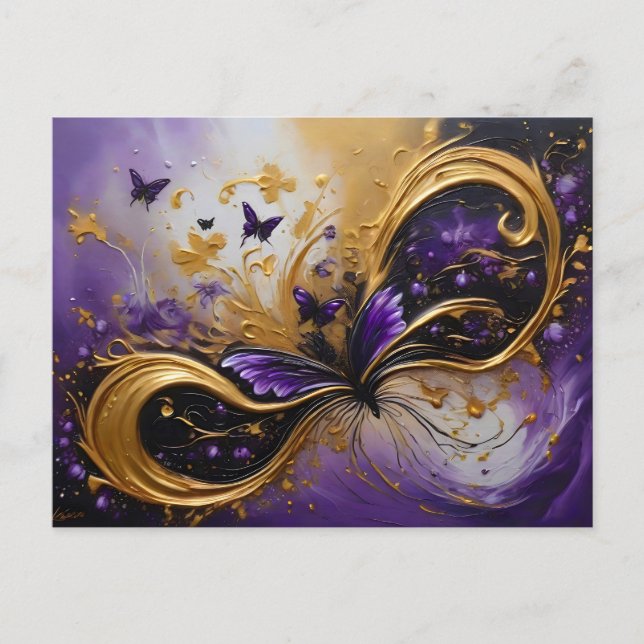 Cartão Postal Purple & Gold Butterfly # 7 (Frente)