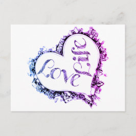 Cartão Postal Purple Love Life Heart Design