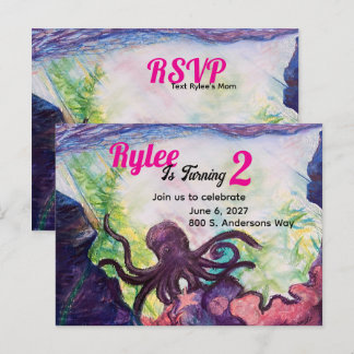 Cartão Postal Purple Octopus Reef Illustrated Invitation