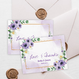 Cartão Postal Purple White Floral Gold Frame Wedding Thank You
