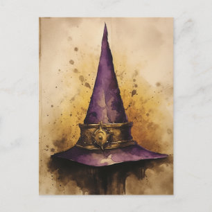 Cartão Postal Purple Witch Hat Watercolor