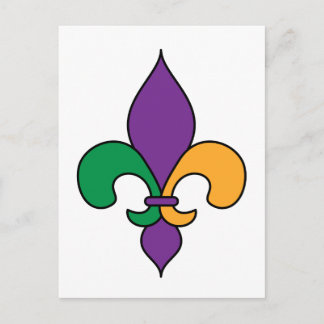 Cartão Postal Purple Yellow Green Fleur de Lis Mardi Gras
