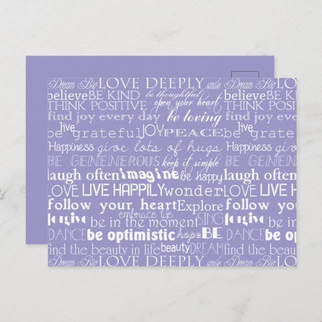 Cartão Postal Púrpura e branca, Palavras Inspiracionais Natal (Frente/Verso)