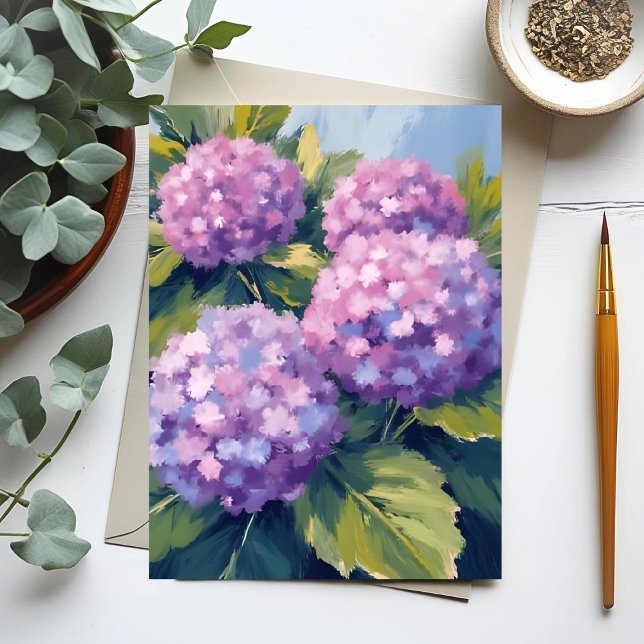 Cartão Postal Púrpura Hydrangeas Floral Watercolor Pintura (Criador carregado)
