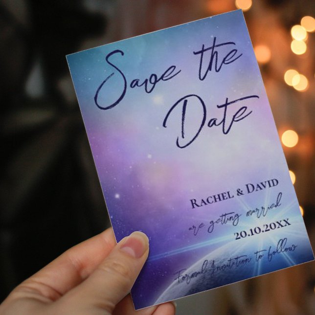 Cartão Postal Púrpura Rosa Sob O Casamento Estrelas Salvar A Dat (Criador carregado)