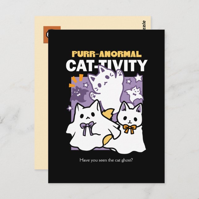 Cartão Postal Purr-anormal Cat tivity - Halloween Cat Design (Frente/Verso)