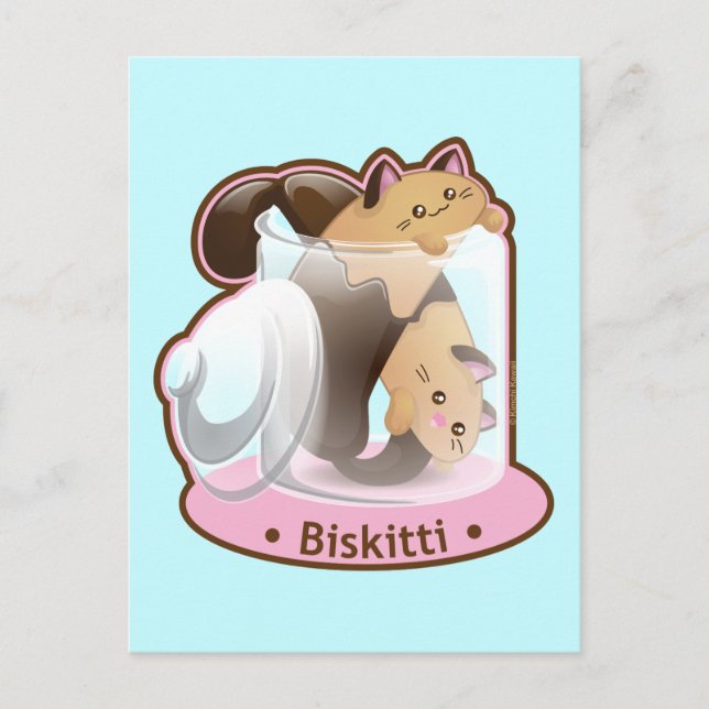 Cartão Postal Purrista Pawfee: Gatos Biscotti (Frente)