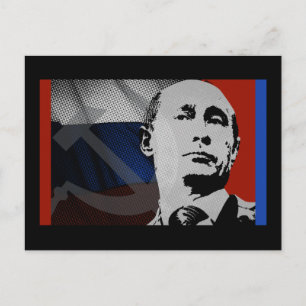 Cartão Postal Putin com a Bandeira Russa