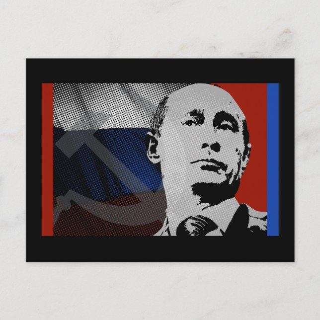 Cartão Postal Putin com a Bandeira Russa (Frente)