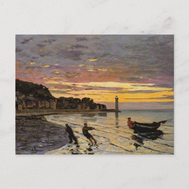 Cartão Postal Puxando um Barco para a Costa, Honfleur (Frente)