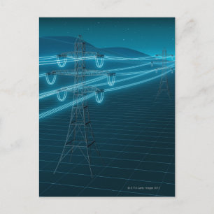Cartão Postal Pylon de eletricidade com linhas elétricas brilha