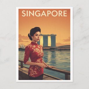 Cartão Postal Qipao Vintage de Singapura