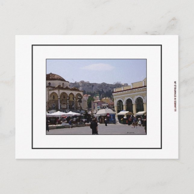 Cartão Postal Quadrado de Monasteraki em Atenas, piscina (Frente)