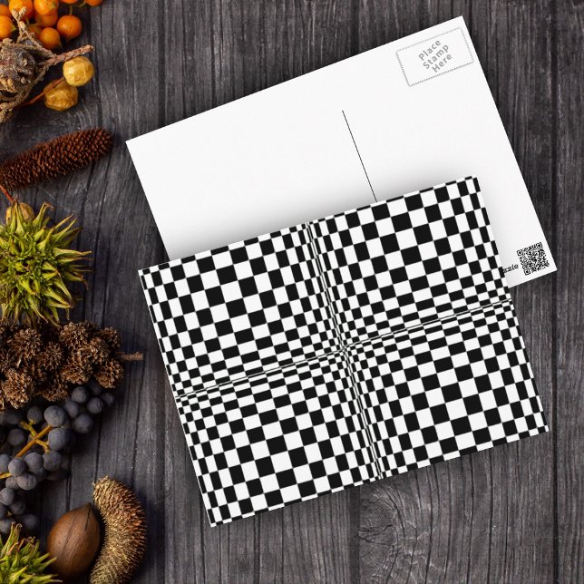 Cartão Postal Quadrados brancos negros 3D Legal geométricos abst (Geometric abstract design in black and white with optical illusion of puffy squares.)