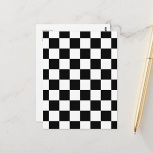 Cartão Postal Quadrados xadrez preto e branco geométrico retrô