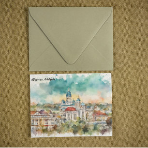 Cartão Postal Quadro de Chisinau Moldávia em Aquarela Vista da C