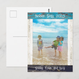 Cartão Postal Quadro de Foto de Madeira Branco Azul Rústico da P
