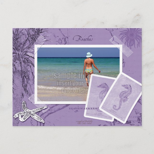 Cartão Postal Quadro de Fotografias Roxo Collage Ocean Map (Frente)