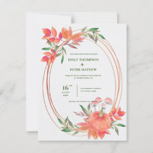 Cartão Postal quadro de vintagem Pumpkin outono Folha Casamento 