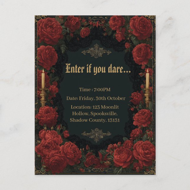 Cartão Postal Quadro floral Rosa gótico com velas Ouros (Frente)