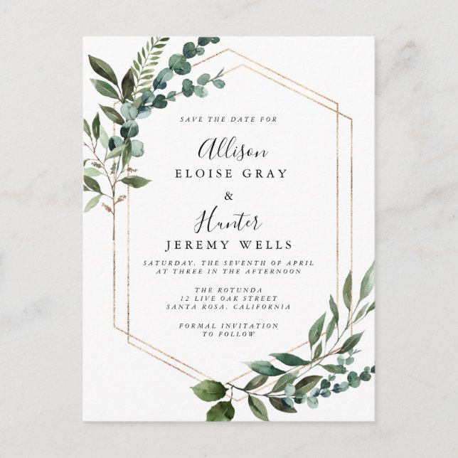 Cartão Postal Quadro Floral Salvar a Data (Frente)