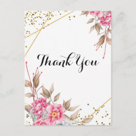 Cartão Postal Quadro Geométrico Dourado Floral Rosa Obrigada