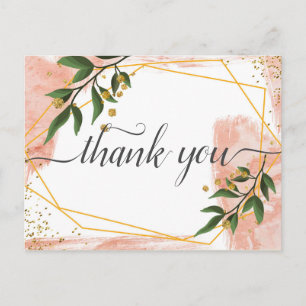 Cartão Postal Quadro moderno dourado floral verde marfim Obrigad