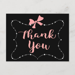Cartão Postal Quadro Preto Agradecimento Arco Rosa Pontos Branco