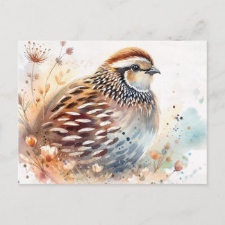 Cartão Postal Quail Watercolor Botanical