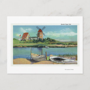 Cartão Postal Quaint Cape Cod, Vista de Moinho e Barcos