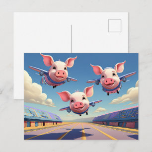 Cartão Postal Quando os Porcos Voam Aeroporto dos Porcos Engraça