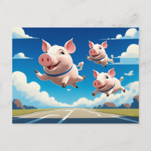 Cartão Postal Quando os Porcos Voarem Porcos Alados Engraçados