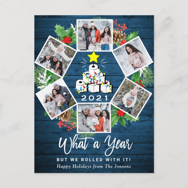 Cartão Postal Quão um ano de quarentena Árvore de Natal 6 Foto (Frente)